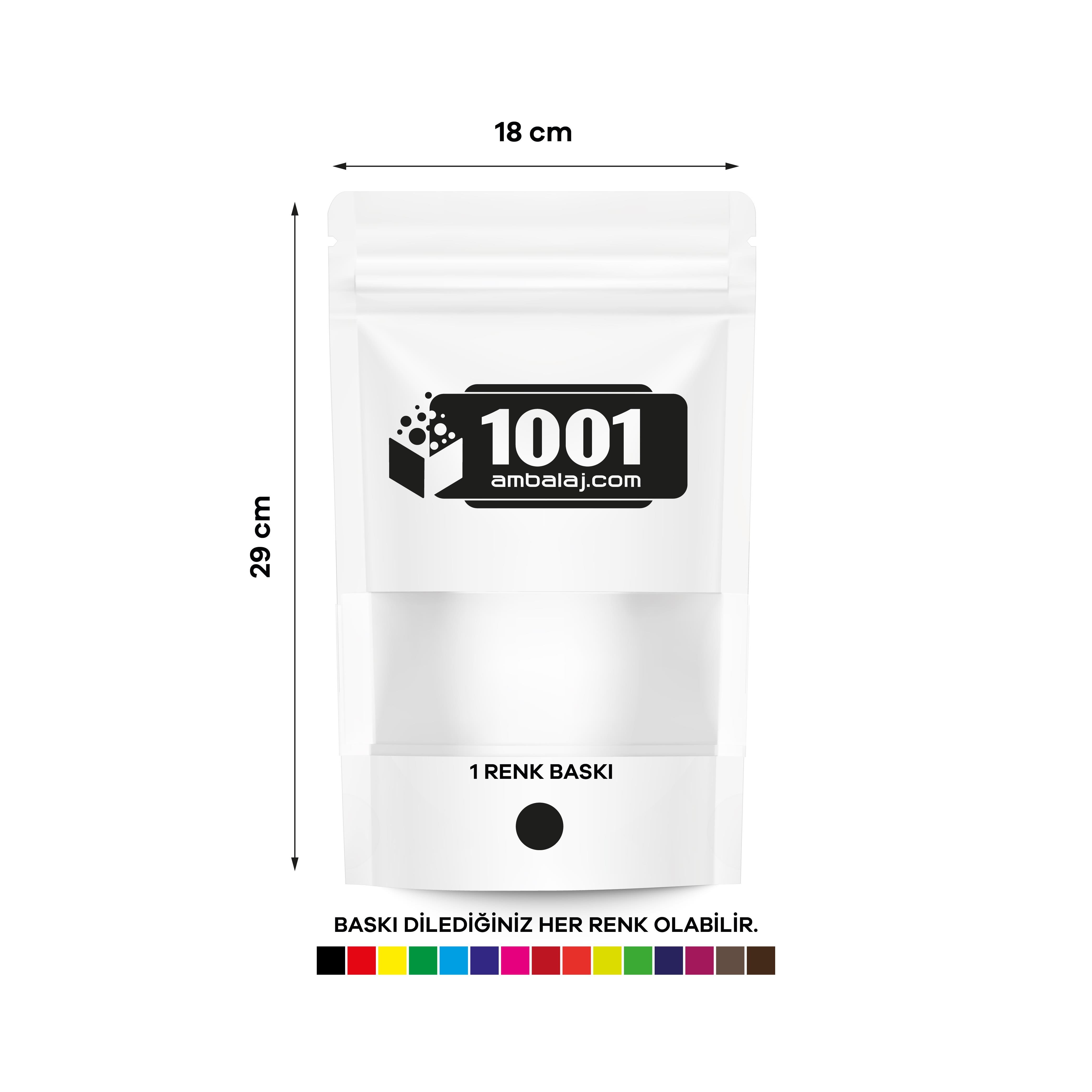 18X29 Cm 1 Baskılı Beyaz Renkli Pencereli Tek Taraf Tek Renk Doypack Torba 750 Gr /12/
