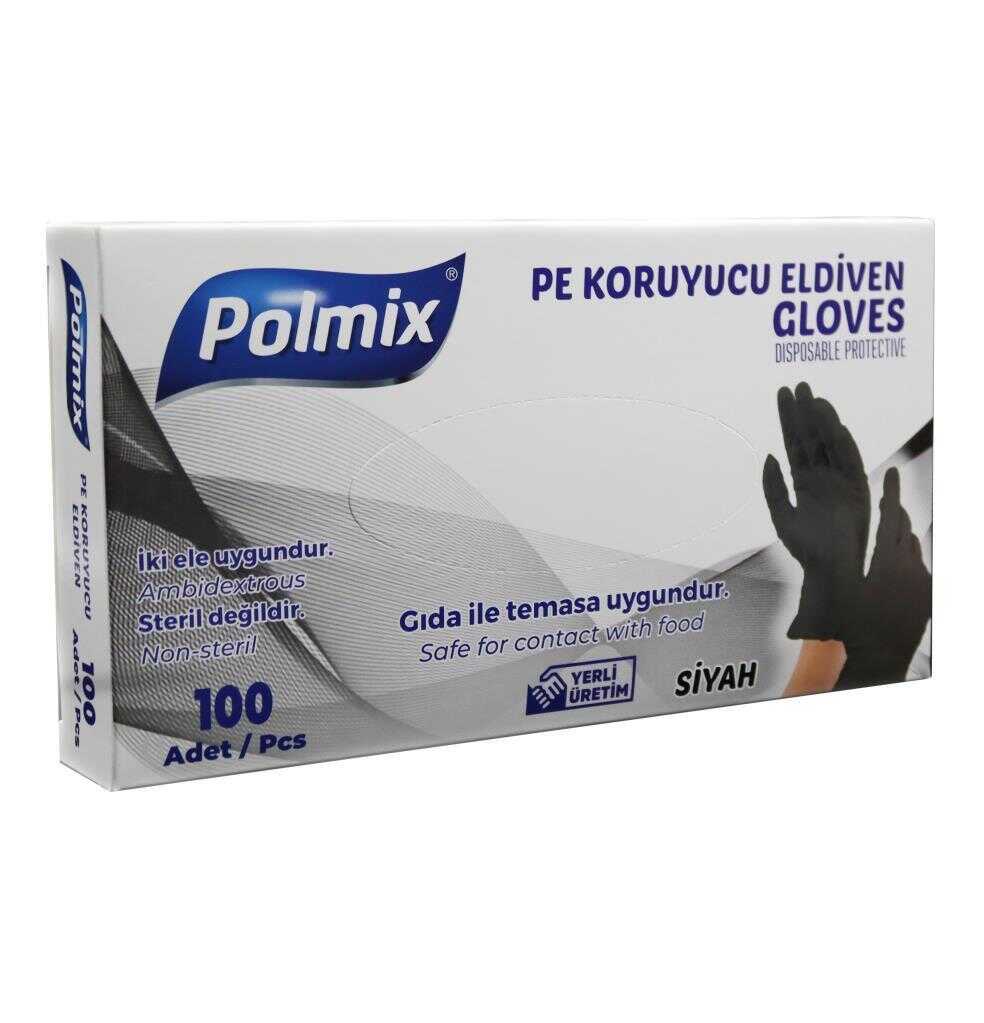 Eldiven Hibrit Polietilen Siyah Flex Polmix 1 Kutu 100 Adet