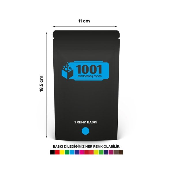 11X18,5 Cm 1 Baskılı Mat Siyah Renkli Tek Taraf Tek Renk Doypack Torba 100 Gr /66/