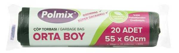 Çöp Torbası Polmix Orta Boy 70 Gram 55X60 Siyah 5 Paket