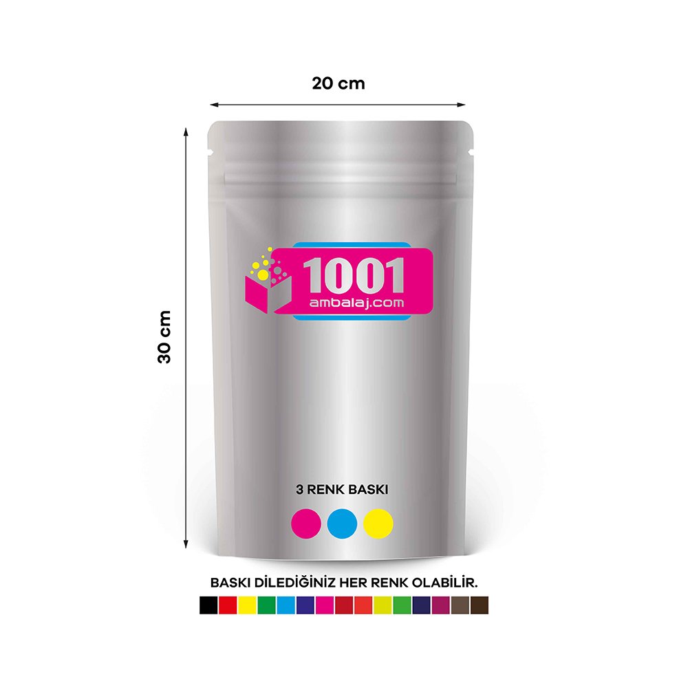 20X30 Cm 3 Baskılı Alüminyum Renkli Tek Taraf Üç Renk Doypack Torba 1000 Gr /06/