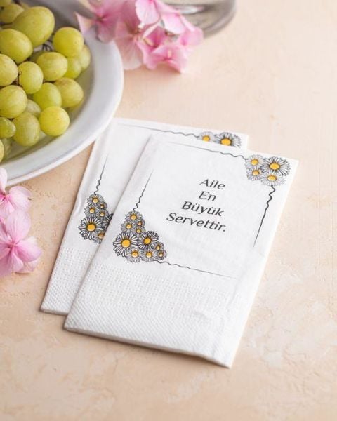 Baskılı Peçete 33X33 Cm 1-2-3 Renk Baskılı Çift Kat Beyaz Kare Ve Garson Katlama Peçete
