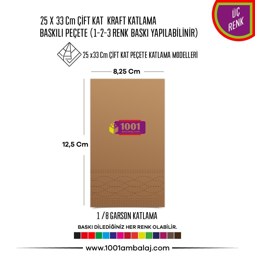 Baskılı Peçete 25X33 Cm 1-2-3 Renk Baskılı Çift Kat Kraft Garson Katlama Peçete