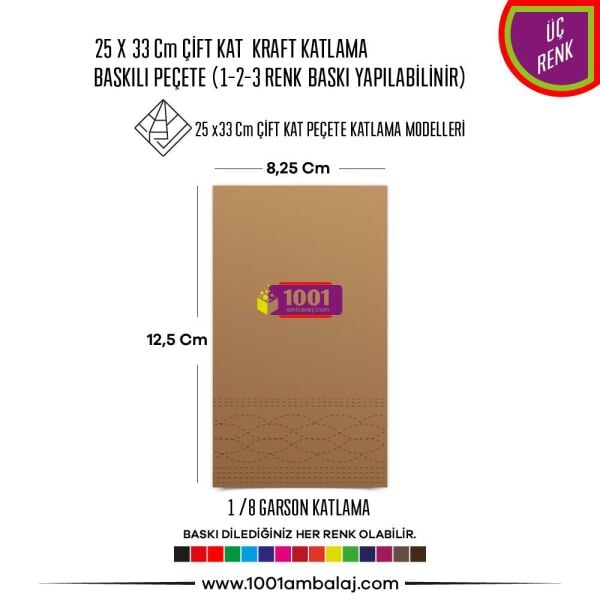 Baskılı Peçete 25X33 Cm 1-2-3 Renk Baskılı Çift Kat Kraft Garson Katlama Peçete