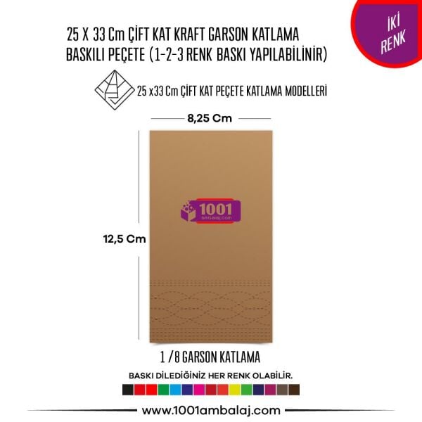 Baskılı Peçete 25X33 Cm 1-2-3 Renk Baskılı Çift Kat Kraft Garson Katlama Peçete