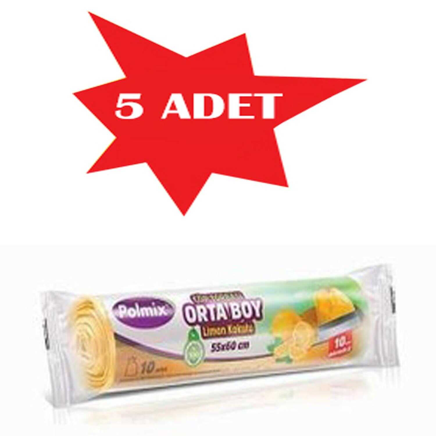 Çöp Torbası Polmix Büzgülü Orta 55X60 Mikron Limon Kokulu 5 Paket