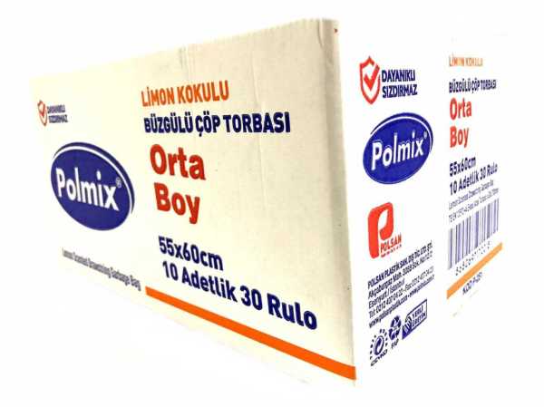 Çöp Torbası Polmix Büzgülü Orta 55X60 Mikron Limon Kokulu 5 Paket