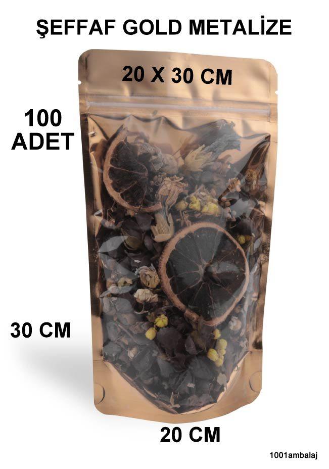 20X30 Cm Ön Şeffaf Arka Gold Metalize Renk (100 Adet) Kilitli Doypack Torba 1000 Gr /52/