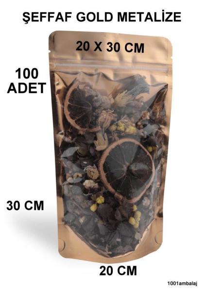 20X30 Cm Ön Şeffaf Arka Gold Metalize Renk (100 Adet) Kilitli Doypack Torba 1000 Gr /52/