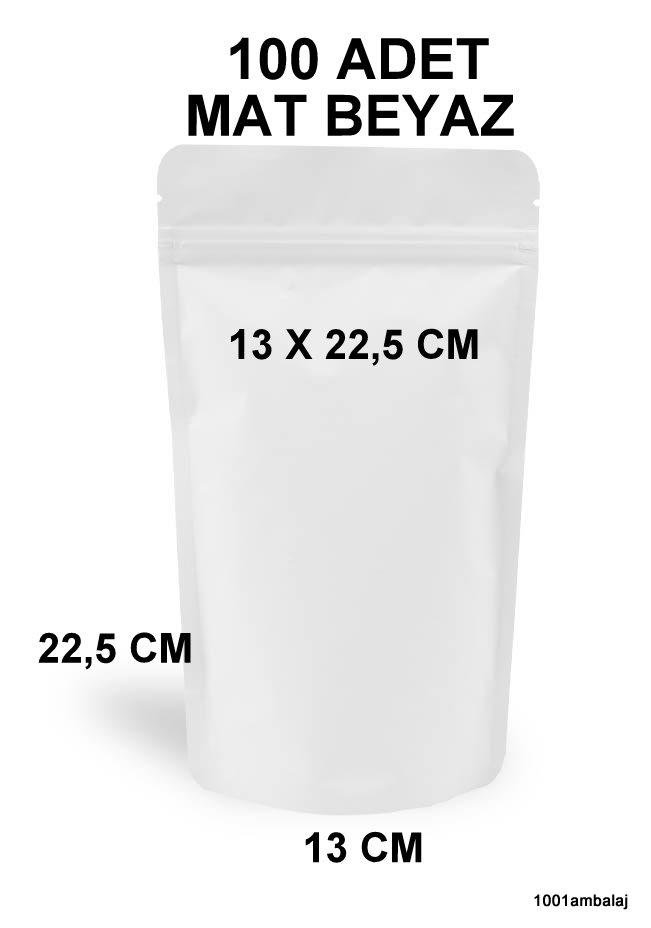 13X22,5 Cm Mat Beyaz Renkli (100 Adet) Kilitli Doypack Torba 250 Gr /17/