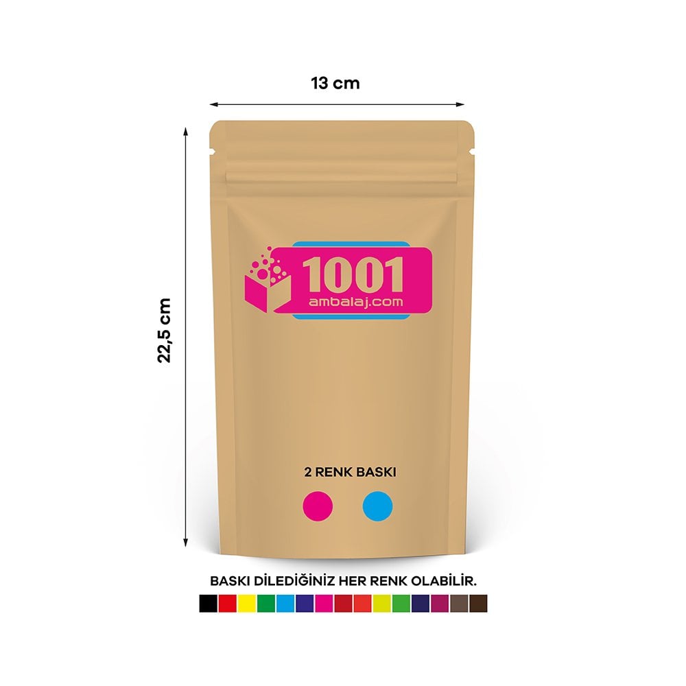 13X22,5 Cm 2 Baskılı Kraft Renkli Tek Taraf İki Renk Doypack Torba 250 Gr /31/