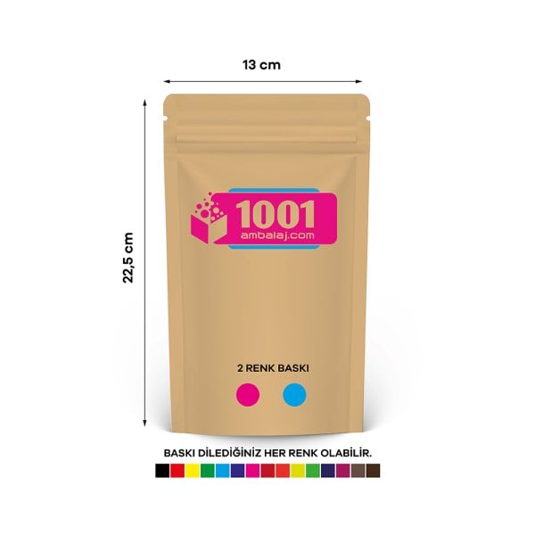 13X22,5 Cm 2 Baskılı Kraft Renkli Tek Taraf İki Renk Doypack Torba 250 Gr /31/
