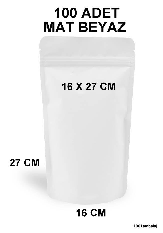 16X27 Cm Mat Beyaz Renkli (100 Adet) Kilitli Doypack Torba 500 Gr /18/