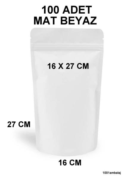 16X27 Cm Mat Beyaz Renkli (100 Adet) Kilitli Doypack Torba 500 Gr /18/