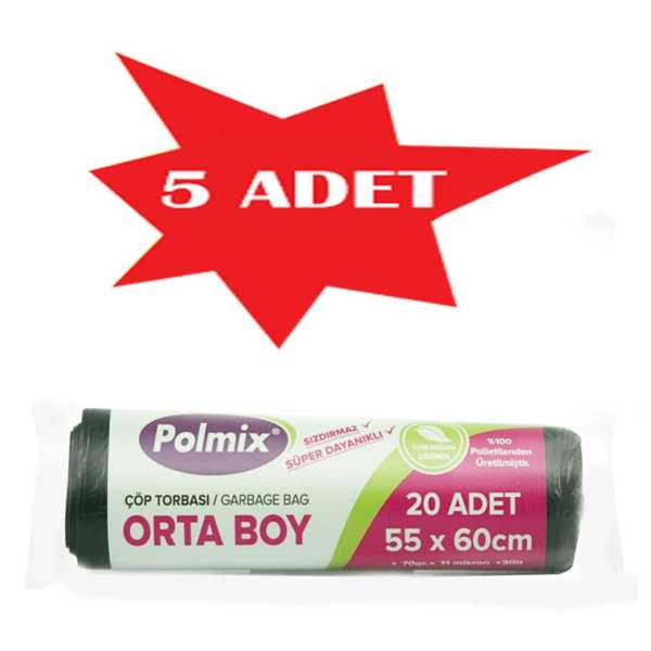 Çöp Torbası Polmix Orta Boy 70 Gram 55X60 Mavi 5 Paket