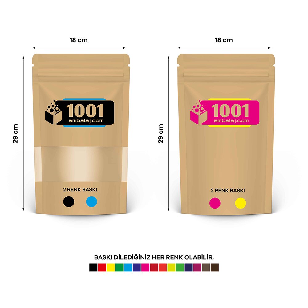 18X29 Cm 4 Baskılı Kraft Renkli Pencereli İki Taraf İki Renk Doypack Torba 750 Gr /41/