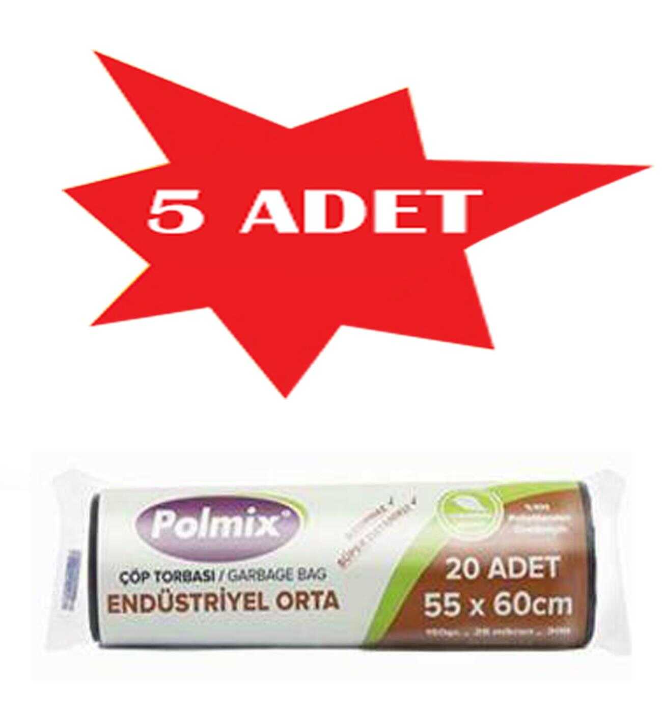 Çöp Torbası Polmix Endüstiriyel Orta 150 Gram 55X60 Siyah 5 Paket