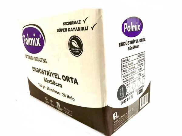Çöp Torbası Polmix Endüstiriyel Orta 150 Gram 55X60 Siyah 5 Paket