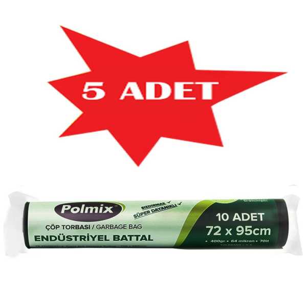 Çöp Torbası Polmix Endüstiriyel 400 Gram 72X95 Siyah 5 Paket