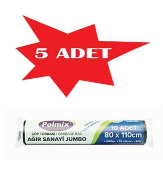 Çöp Torbası Polmix Ağır Sanayi 600 Gram 80X110 Siyah 5 Paket