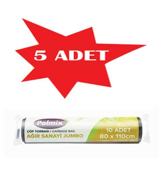 Çöp Torbası Polmix Ağır Sanayi 800 Gram 80X110 Siyah 5 Paket