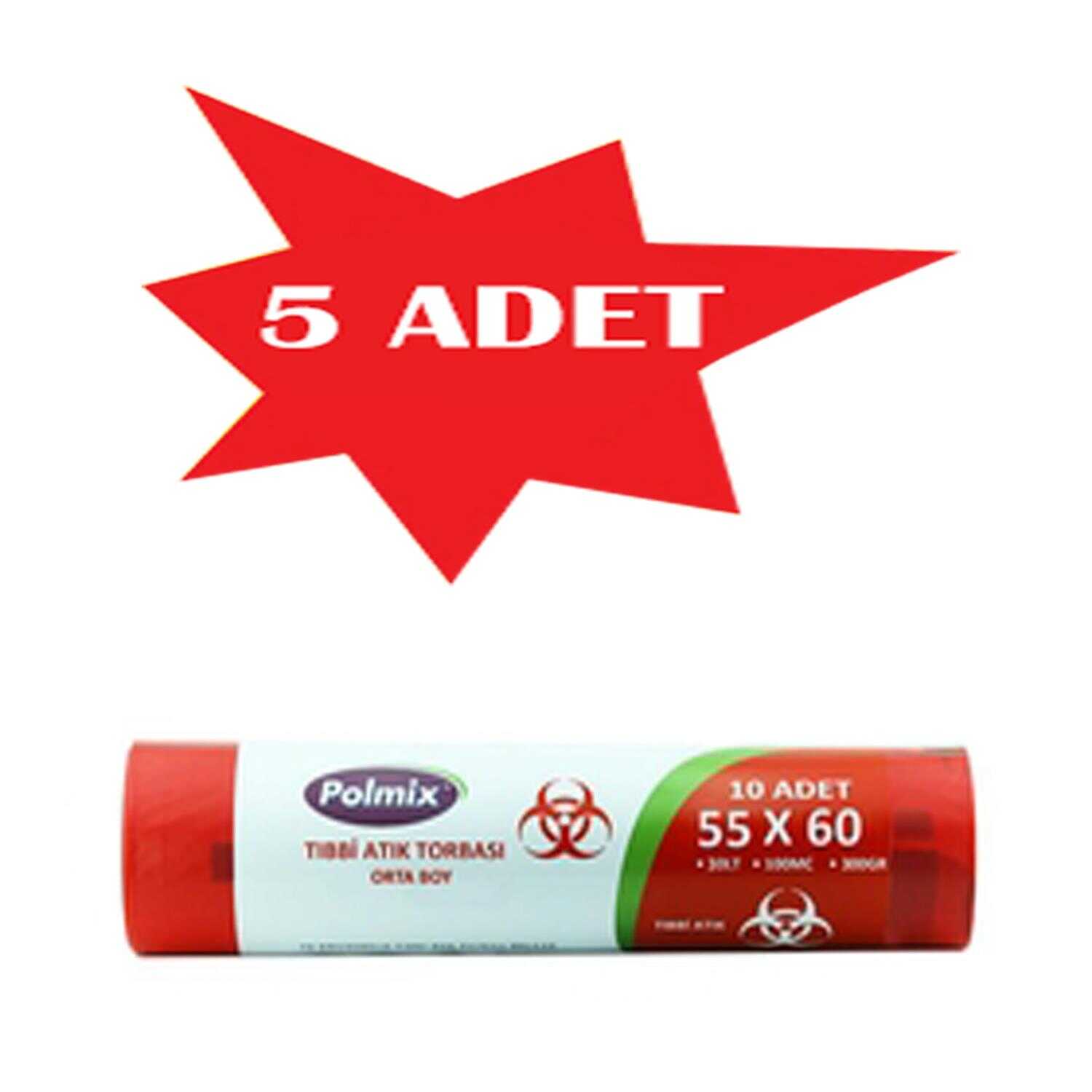 Çöp Torbası Polmix Tibbi Atik 55X60 Çift Kat Kırmızı 5 Paket