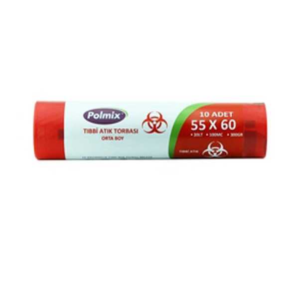 Çöp Torbası Polmix Tibbi Atik 55X60 Çift Kat Kırmızı 5 Paket