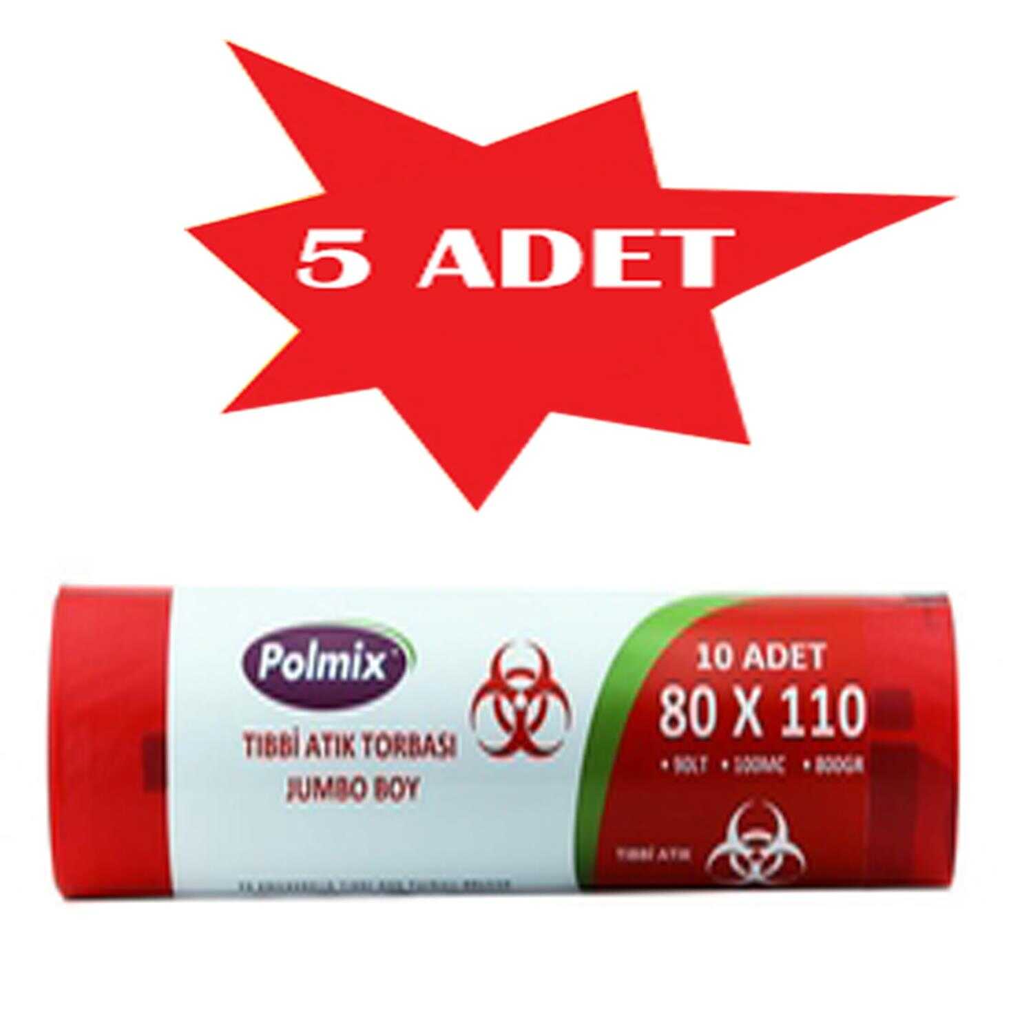 Çöp Torbası Polmix Tibbi Atik 80X110 Çift Kat Kırmızı 5 Paket