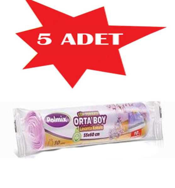 Çöp Torbası Polmix Büzgülü Orta 55X60 Lavanta Kokulu Mor 5 Paket