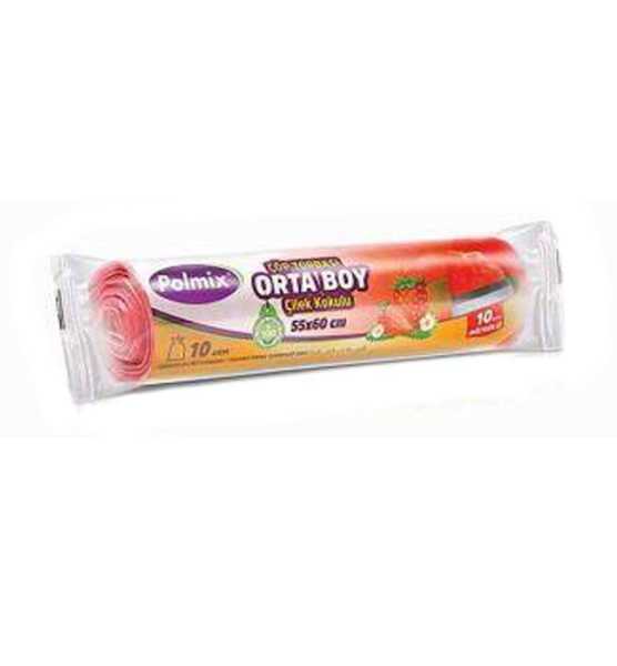 Çöp Torbası Polmix Büzgülü Orta 55X60 Çilek Kokulu Pembe 5 Paket