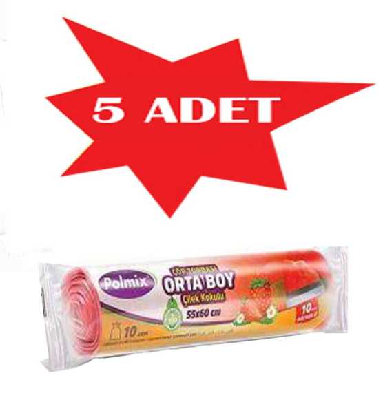 Çöp Torbası Polmix Büzgülü Büyük 65X70 Çilek Kokulu 5 Paket