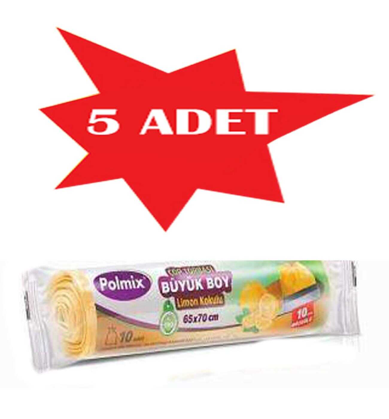 Çöp Torbası Polmix Büzgülü Büyük 65X70 Limon Kokulu 5 Paket