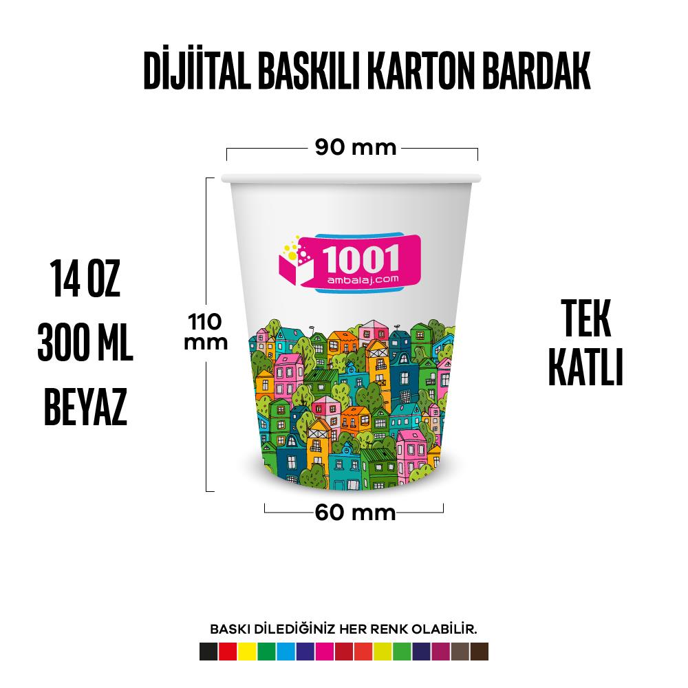 Dijital Baskılı 14 Oz Karton Bardak Tek Kat Duvarlı Beyaz Sicak Soğuk