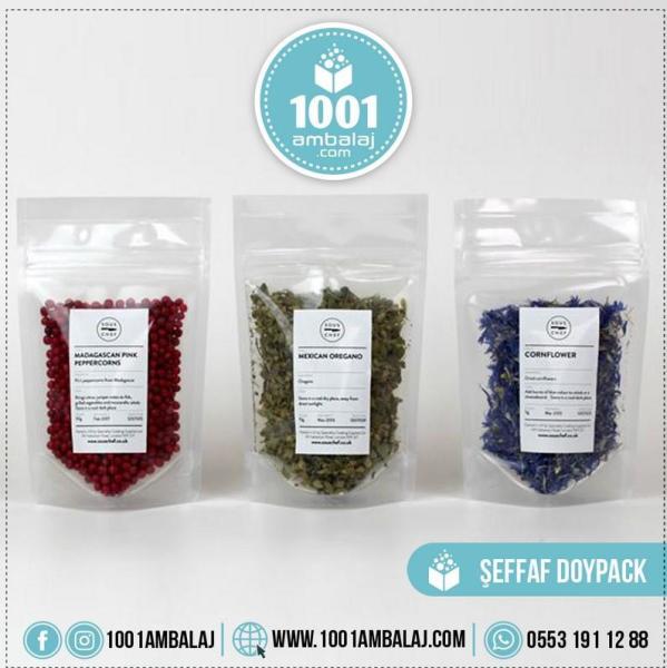 8,5X14,5 Cm 3 Baskılı Şeffaf Renkli Tek Taraf Üç Renk Doypack Torba 50 Gr /70/ 1200 ADET BASKILI