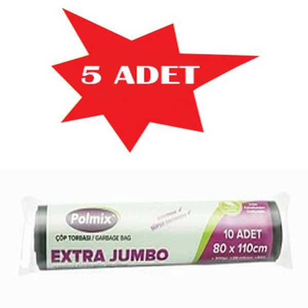 Çöp Torbası Polmix Jumbo Extra 300 Gram 80X110 Siyah 5 Paket