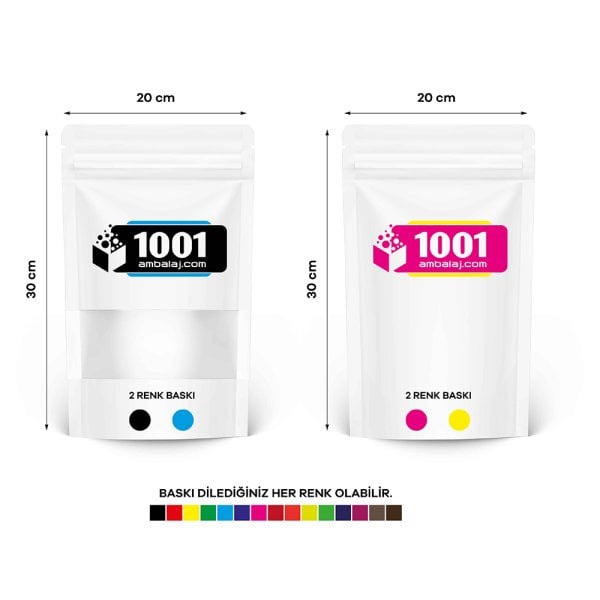20X30 Cm 4 Baskılı Beyaz Renkli Pencereli İki Taraf İki Renk Doypack Torba 1000 Gr /13/