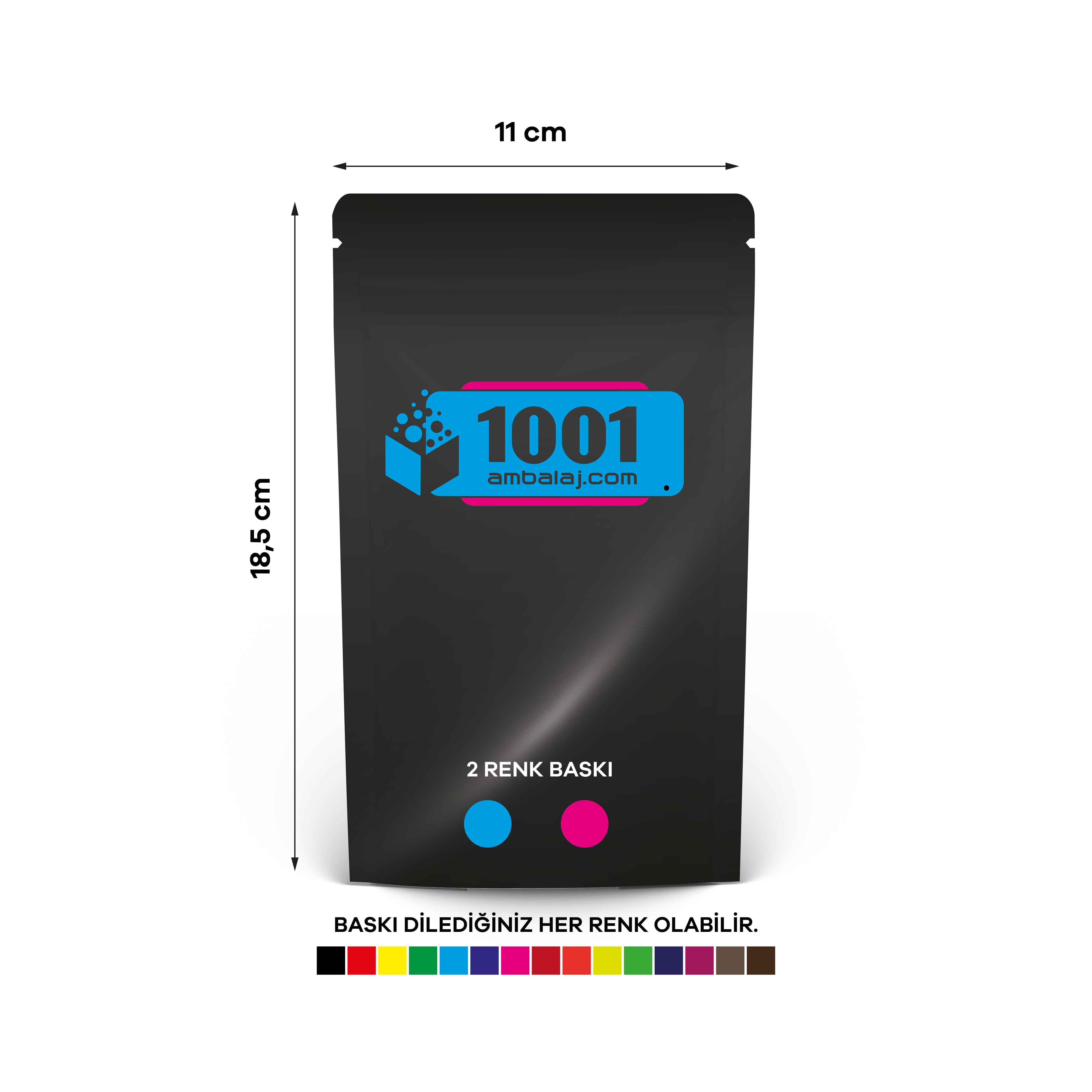 11X18,5 Cm 2 Baskılı Siyah Renkli Tek Taraf İki Renk Doypack Torba 100 Gr /62/