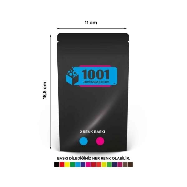 11X18,5 Cm 2 Baskılı Siyah Renkli Tek Taraf İki Renk Doypack Torba 100 Gr /62/