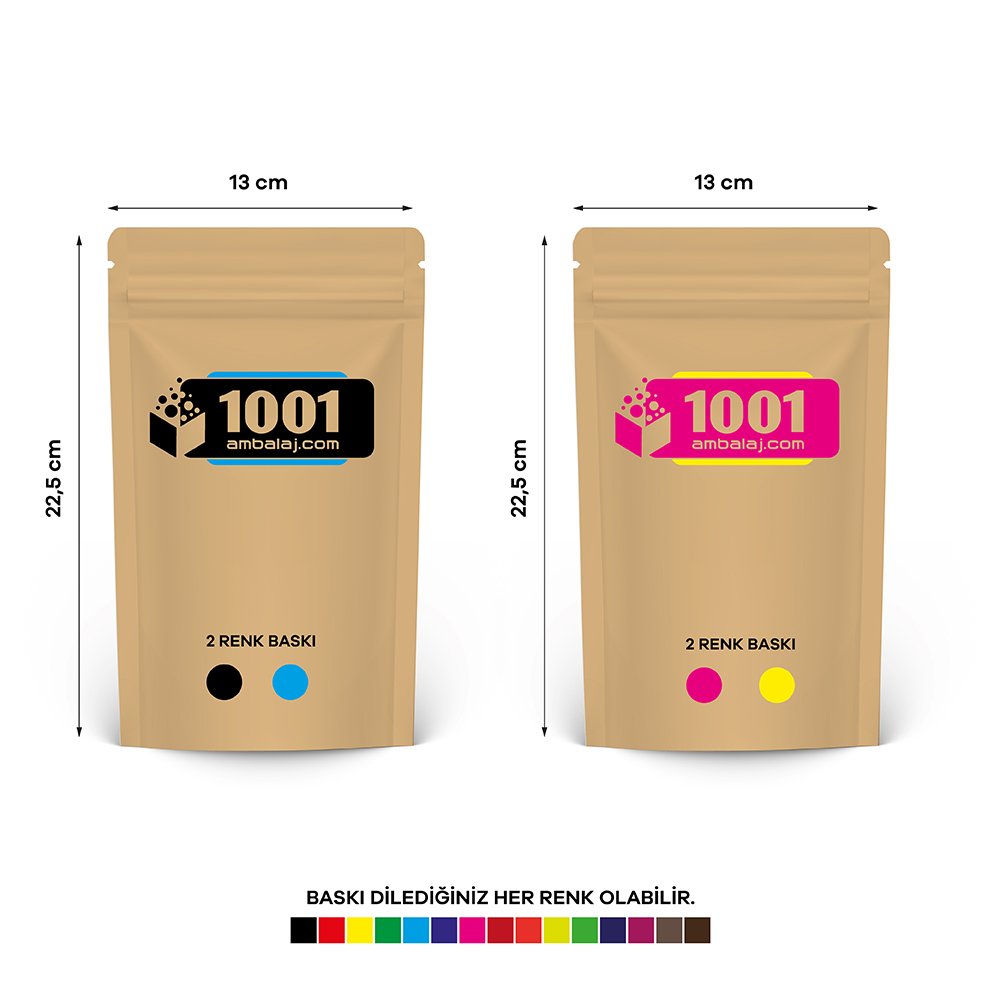13X22,5 Cm 4 Baskılı Kraft Renkli İki Taraf İki Renk Doypack Torba 250 Gr /31/