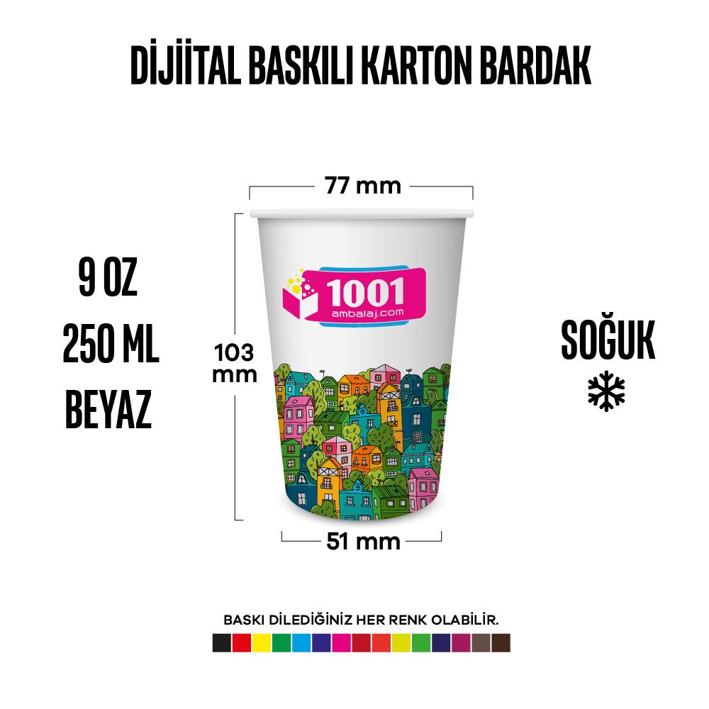 Dijital Baskılı 9 Oz Karton Bardak Tek Kat Duvarlı Beyaz Soğuk