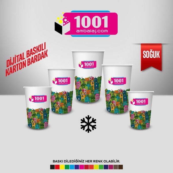 Dijital Baskılı 9 Oz Karton Bardak Tek Kat Duvarlı Beyaz Soğuk