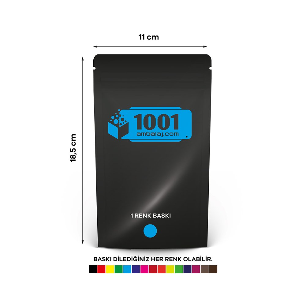 11X18,5 Cm 1 Baskılı Siyah Renkli Tek Taraf Tek Renk Doypack Torba 100 Gr /62/