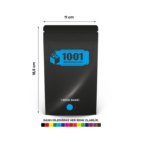 11X18,5 Cm 1 Baskılı Siyah Renkli Tek Taraf Tek Renk Doypack Torba 100 Gr /62/