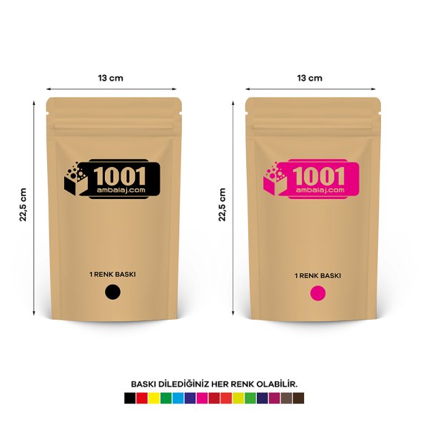 13X22,5 Cm 2 Baskılı Kraft Renkli İki Taraf Tek Renk Doypack Torba 250 Gr /31/