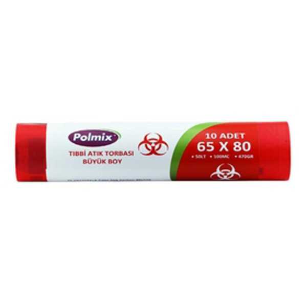 Çöp Torbası Polmix Tibbi Atik 65X80 Çift Kat Kırmızı 5 Paket