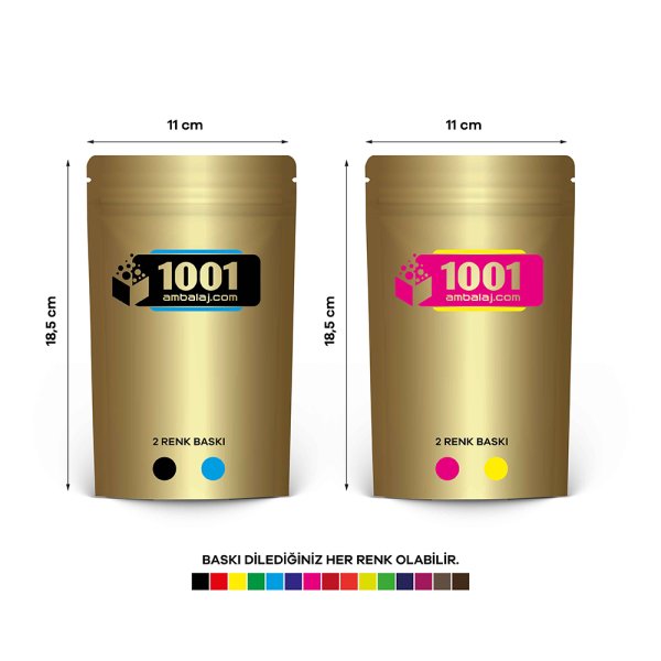 11X18,5 Cm 4 Baskılı Gold ( Altın ) Renkli İki Taraf İki Renk Doypack Torba 100 Gr /21/