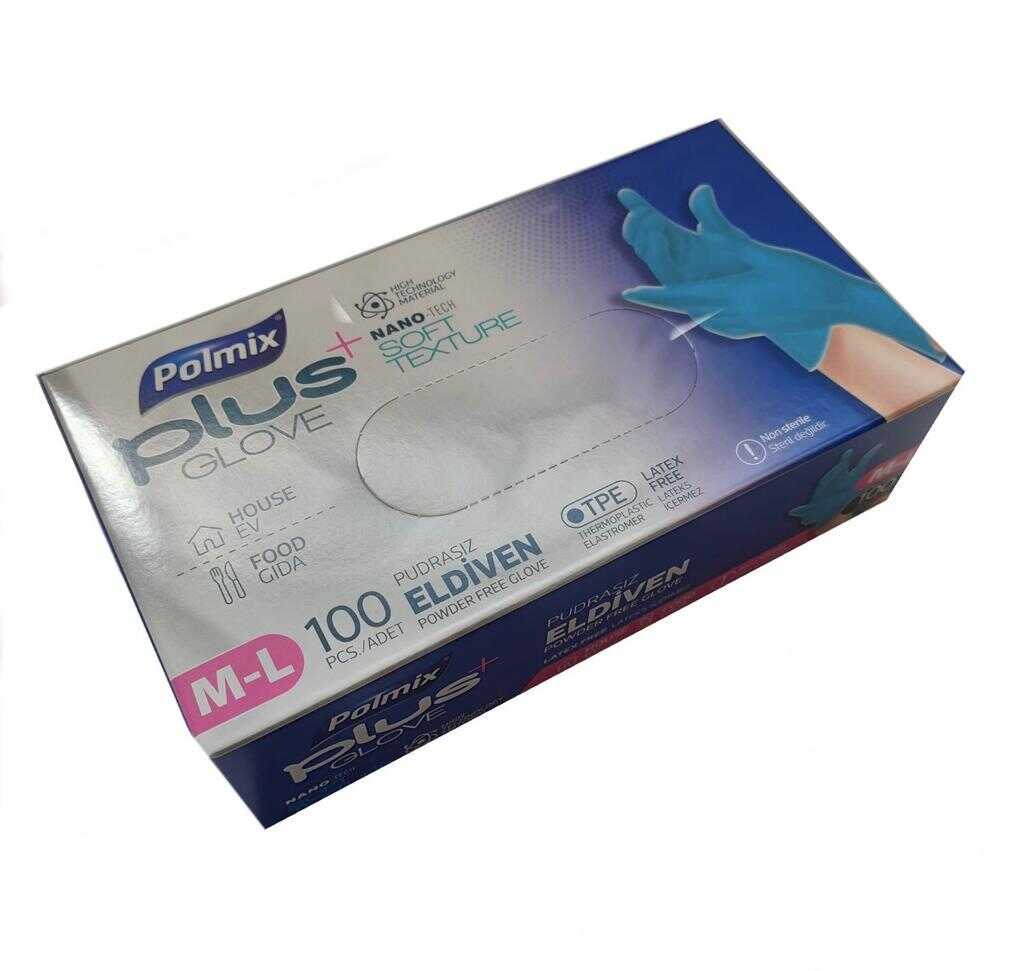Eldiven Hibrit Polietilen Mavi Flex Polmix Plus 1 Kutu 100 Adet