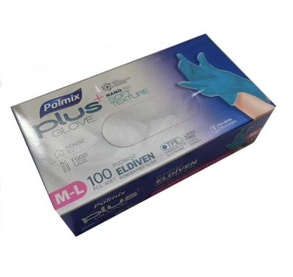 Eldiven Hibrit Polietilen Mavi Flex Polmix Plus 1 Kutu 100 Adet