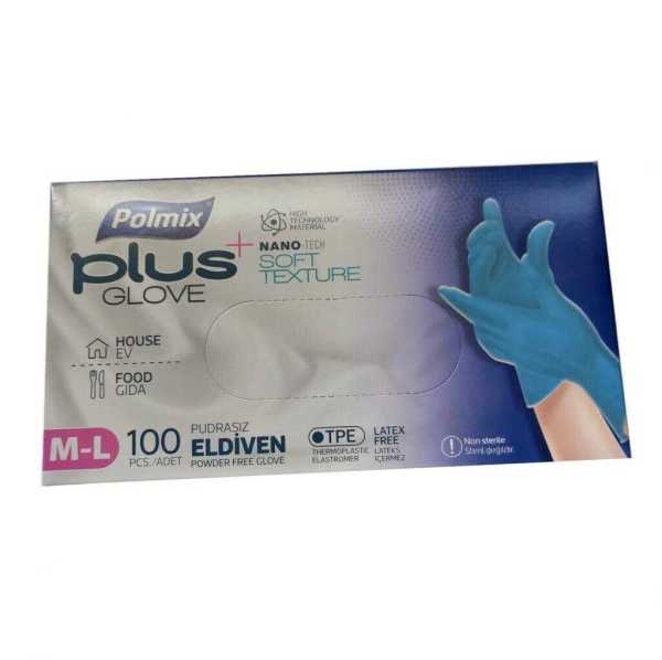 Eldiven Hibrit Polietilen Mavi Flex Polmix Plus 1 Kutu 100 Adet