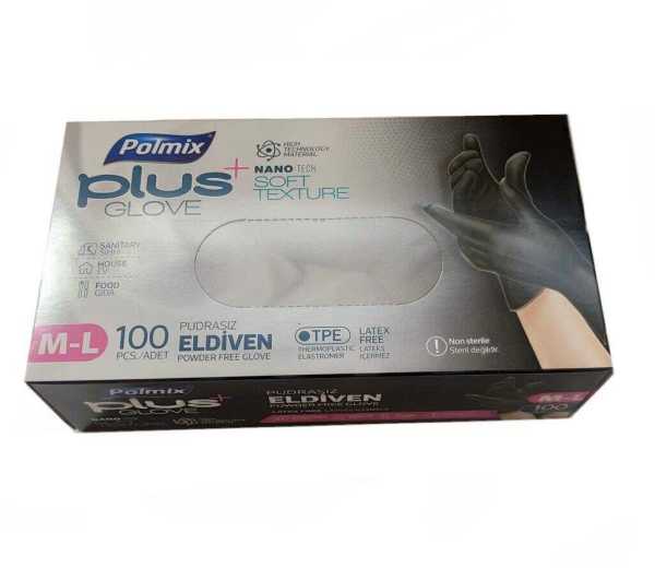 Eldiven Hibrit Polietilen Siyah Flex Polmix Plus 1 Kutu 100 Adet